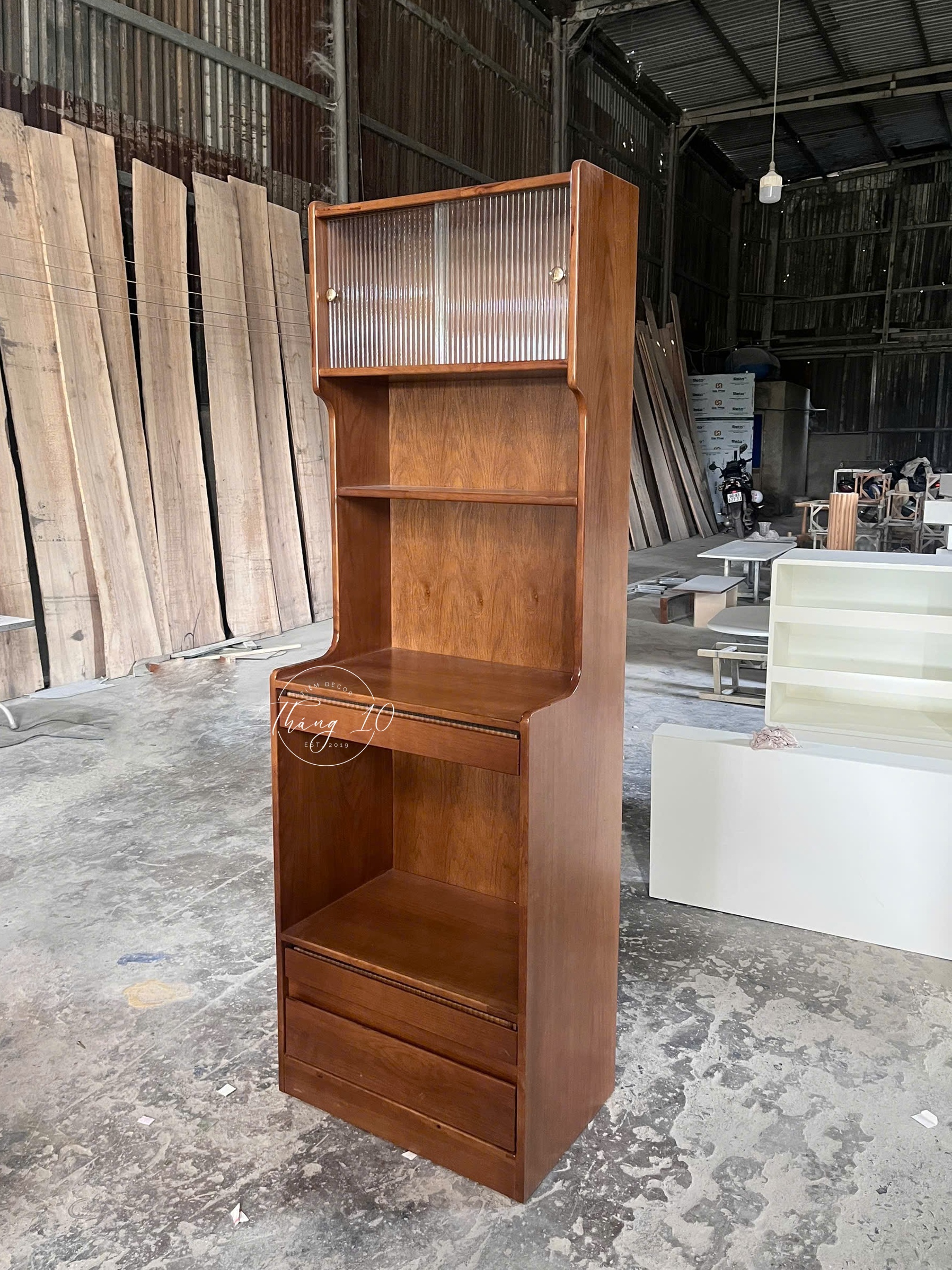 D60 x S40 x C1m85 - gỗ cao su veneer sồi & kính sóng (5)