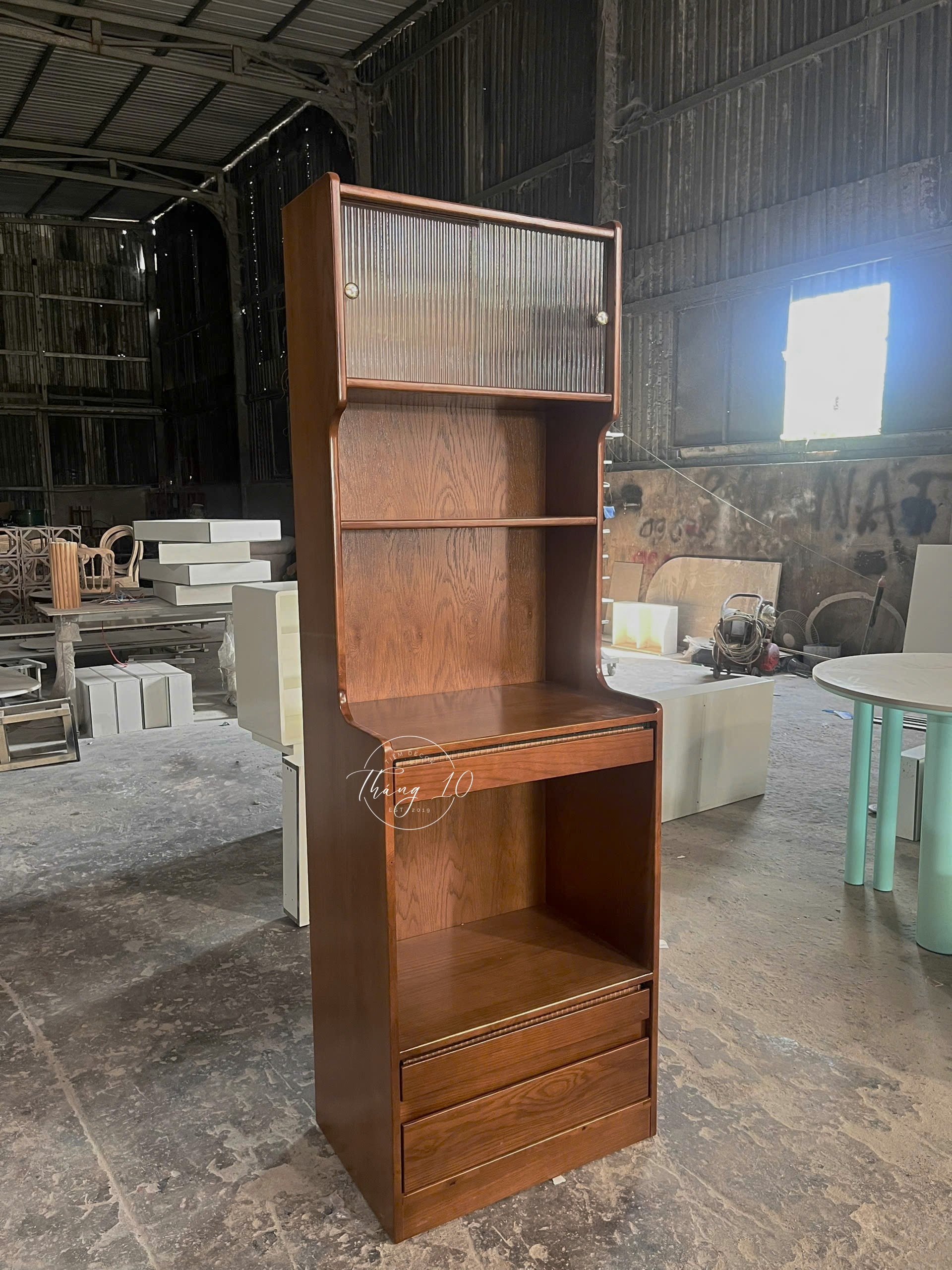 D60 x S40 x C1m85 - gỗ cao su veneer sồi & kính sóng (6)