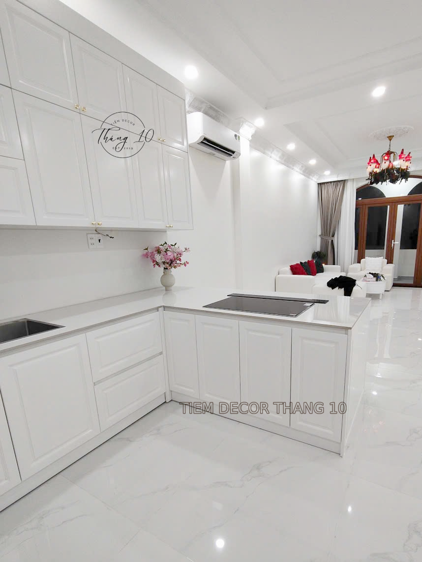 tủ bếp gỗ Ash tự nhiên, cánh chạy pano - bếp trên 3m3, bếp dưới 4m7 (10)