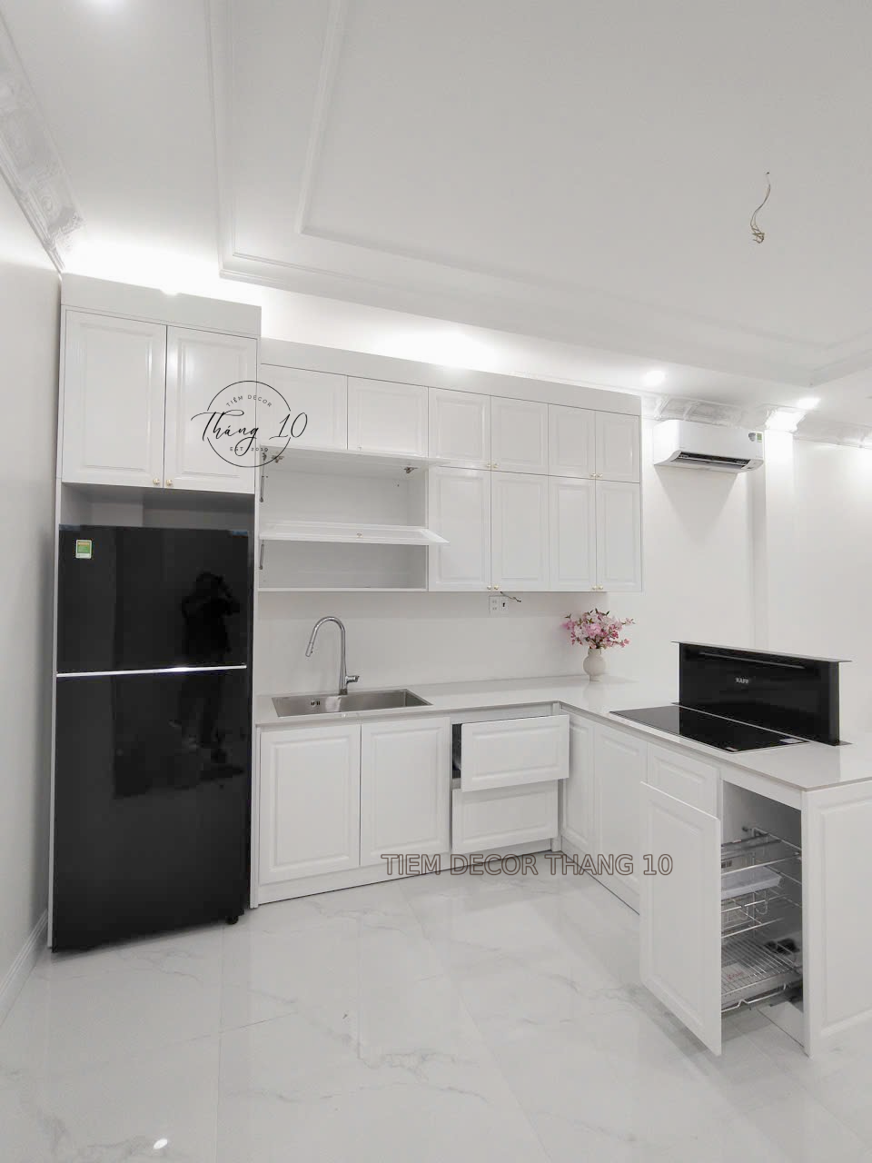 tủ bếp gỗ Ash tự nhiên, cánh chạy pano - bếp trên 3m3, bếp dưới 4m7 (6)